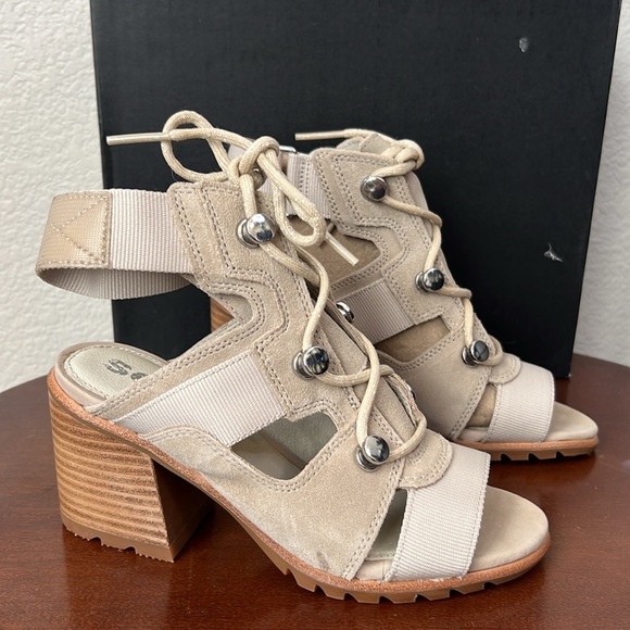 Sorel Nadia Strappy Lace Up Suede Sandals Size 5 In Ancient Fossil - Picture 7 of 14